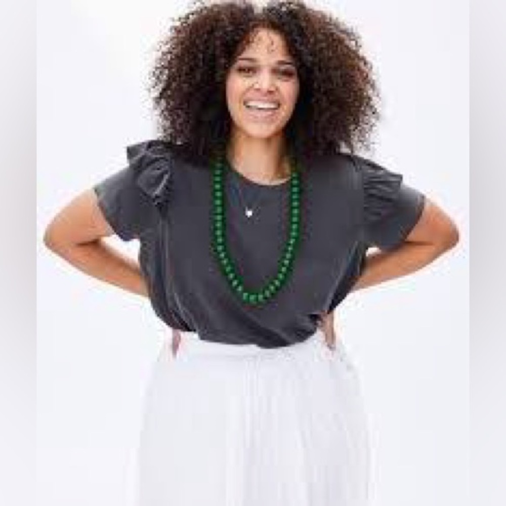 Clare V. Ruffle Charcoal Crew Neck T-Shirt Top x- large NWT 100% cotton NWT - Picture 2 of 10
